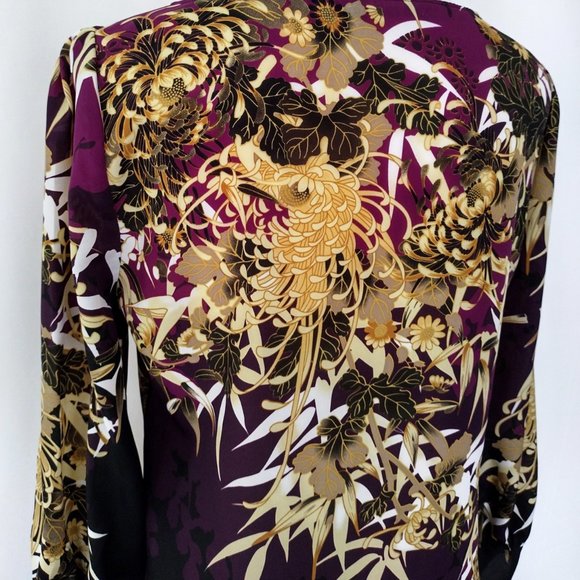 Tahari Purple and Gold Floral Print Oversized Fit Blouse Size M / L - Picture 10 of 11